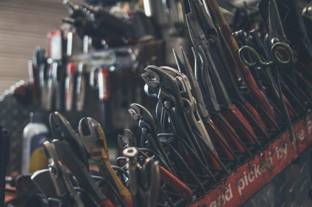 Rows of hand tools in a work truck